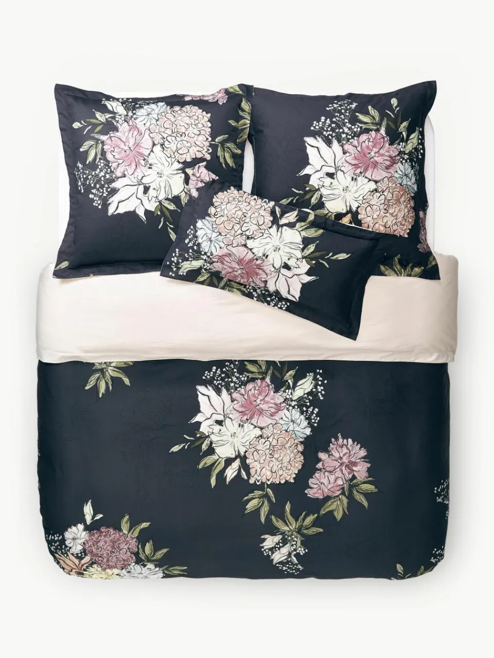 Katoenensatijnen dekbedovertrek Margot met bloemenprint^Westwing Collection Fashion
