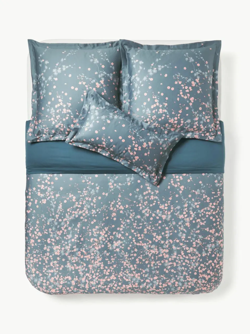 Katoensatijnen dekbedovertrek Sakura met bloemenprint^Westwing Collection Clearance