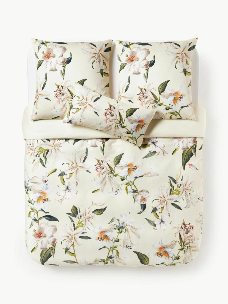 Katoensatijnen dekbedovertrek Flori met bloemenprint^Westwing Collection Best