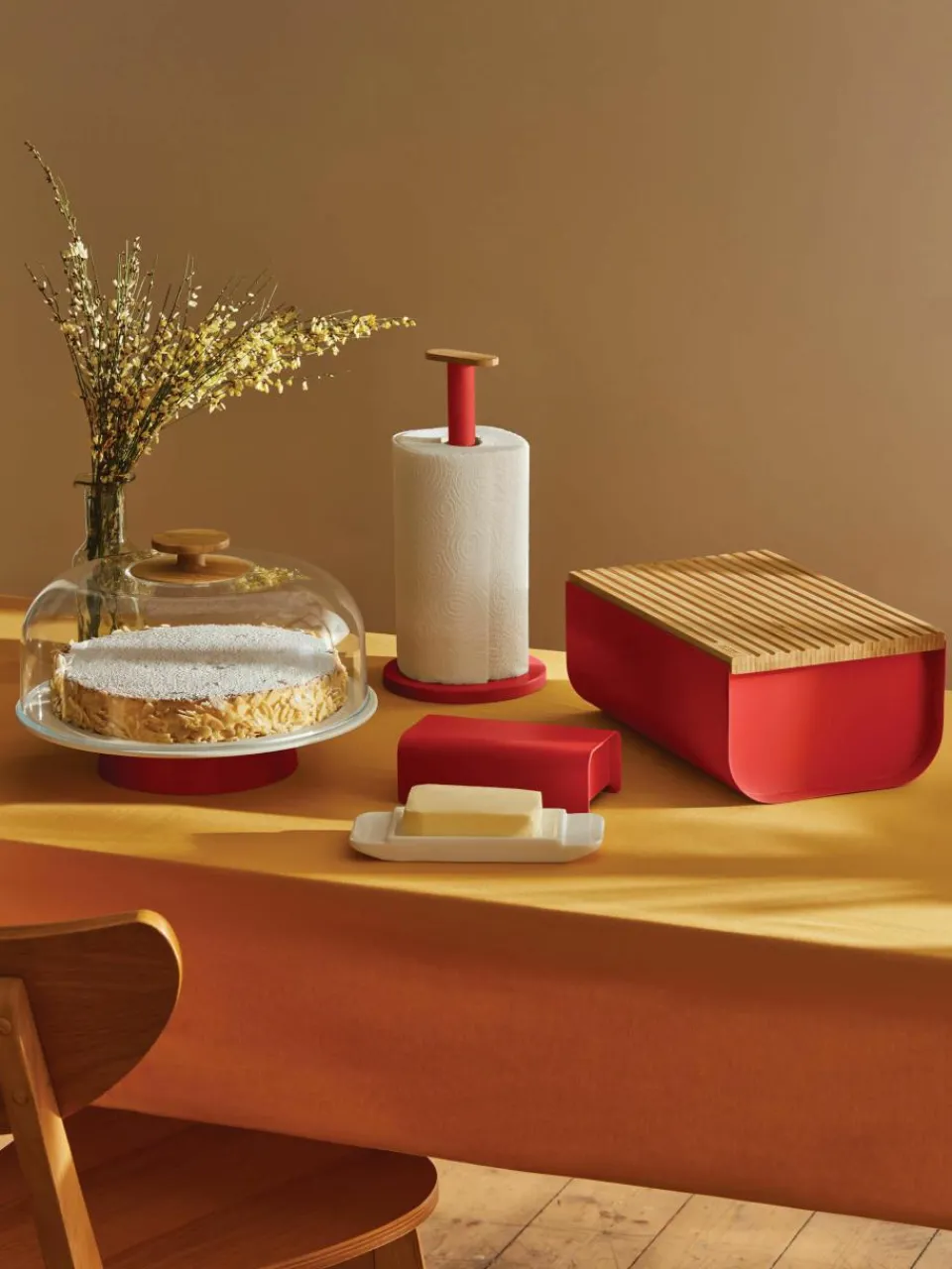 Keukenrolhouder Mattina met bamboehouten decoratie^ALESSI Hot