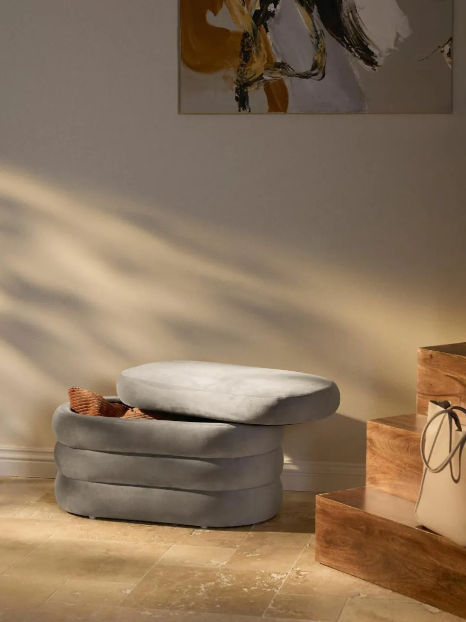 Kleine fluwelen bank Alto met opbergruimte^Westwing Collection Best