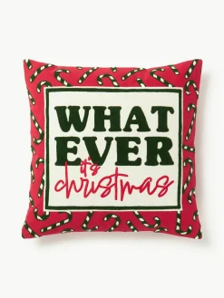 Kussenhoes Whatever met geborduurde tekst^Westwing Collection Hot