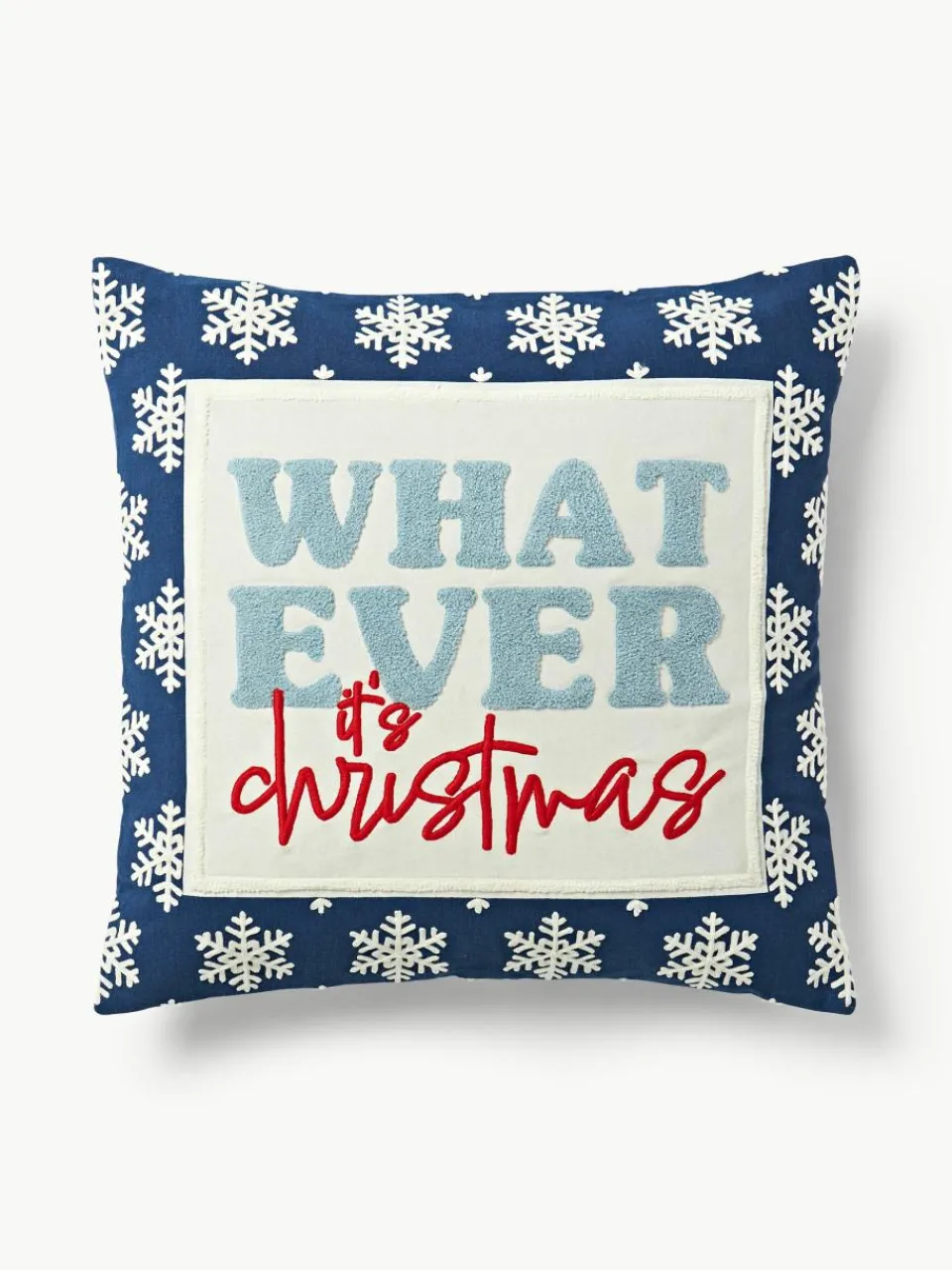 Kussenhoes Whatever met geborduurde tekst^Westwing Collection New