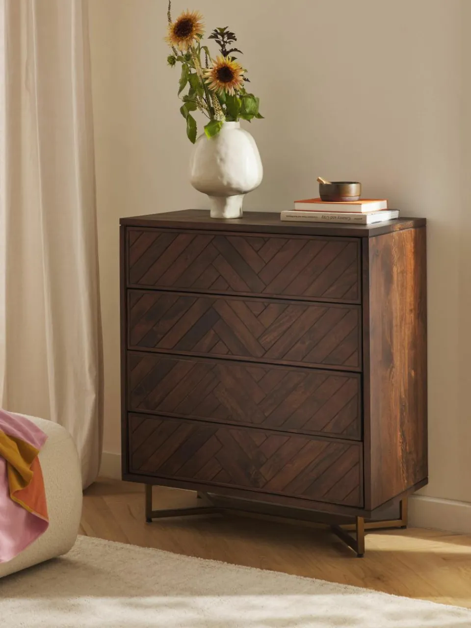 Ladekast Luca van mangohout met visgraat-patroon^Westwing Collection Discount