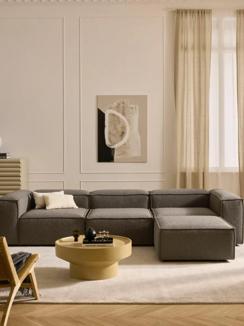 Lennon modulaire bank (4-zits) in bouclé met poef (links/rechts)^Westwing Collection Best