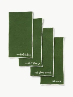 Linnen cocktailservetten Cosmo met borduursel, 4 stuks^Westwing Collection Best
