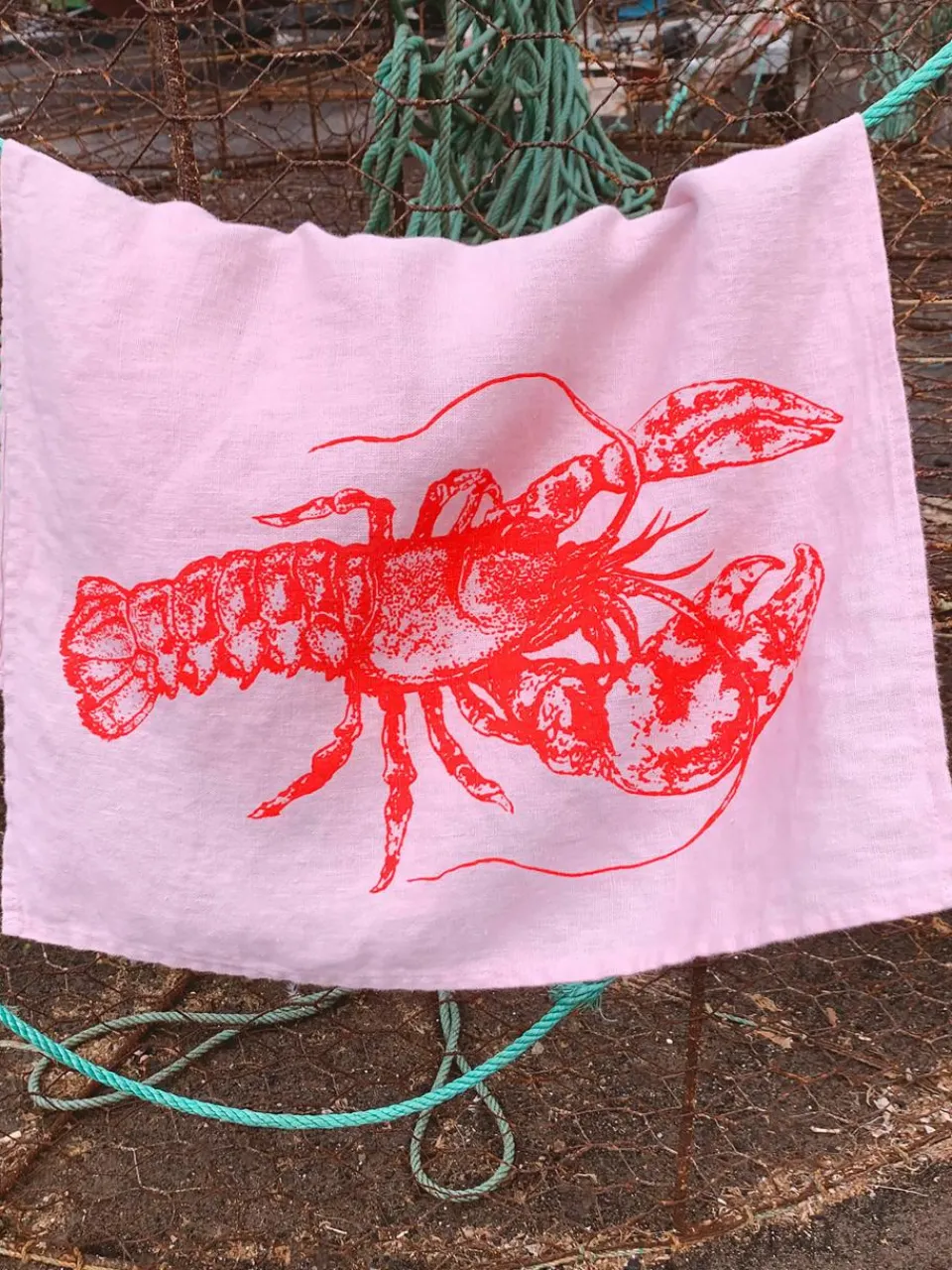 Linnen theedoek Lobster, handgedrukt^Frohstoff Discount