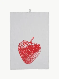 Linnen theedoek Strawberry, handgedrukt^Frohstoff Fashion