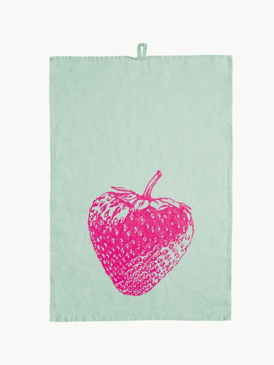 Linnen theedoek Strawberry, handgedrukt^Frohstoff Best