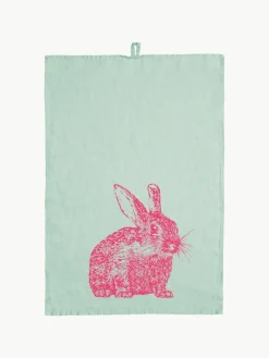Linnen theedoek Wild Rabbit, handgedrukt^Frohstoff Online