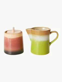 Melkkan en suikerpot 70's met reactief glazuur, set van 2^HKLIVING Online