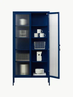 Metalen vitrinekast The Collector met geribbeld glas^Mustard Made Hot