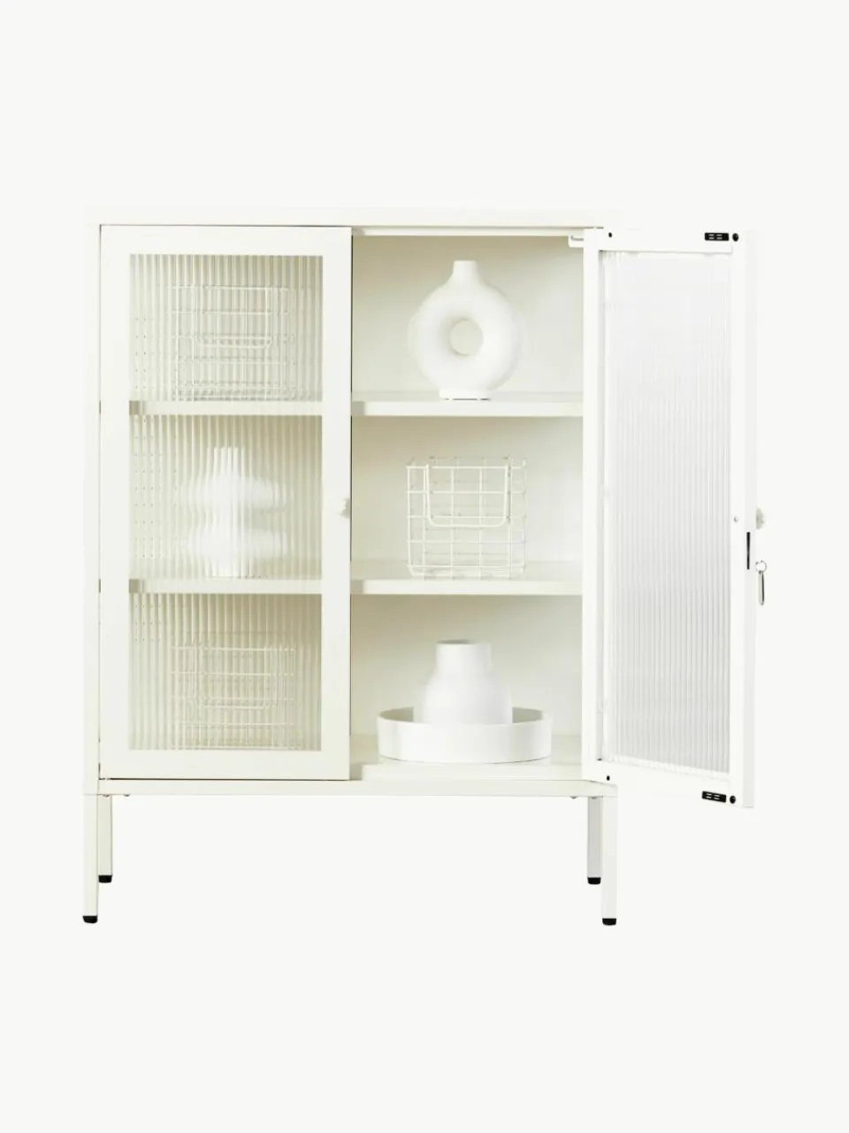 Metalen vitrinekast The Mixer met geribbeld glas^Mustard Made Sale