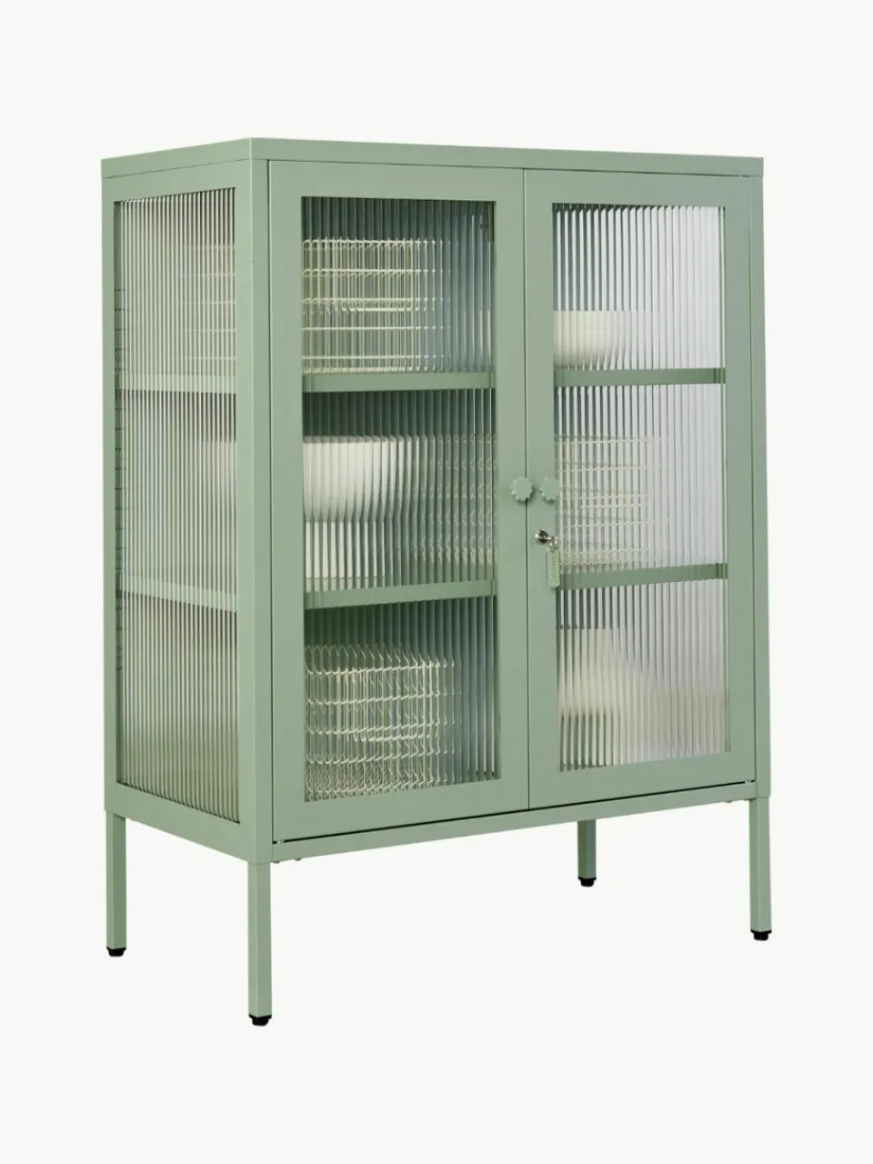 Metalen vitrinekast The Mixer met geribbeld glas^Mustard Made Best