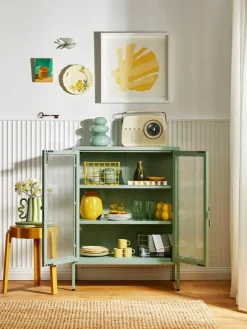 Metalen vitrinekast The Mixer met geribbeld glas^Mustard Made Best