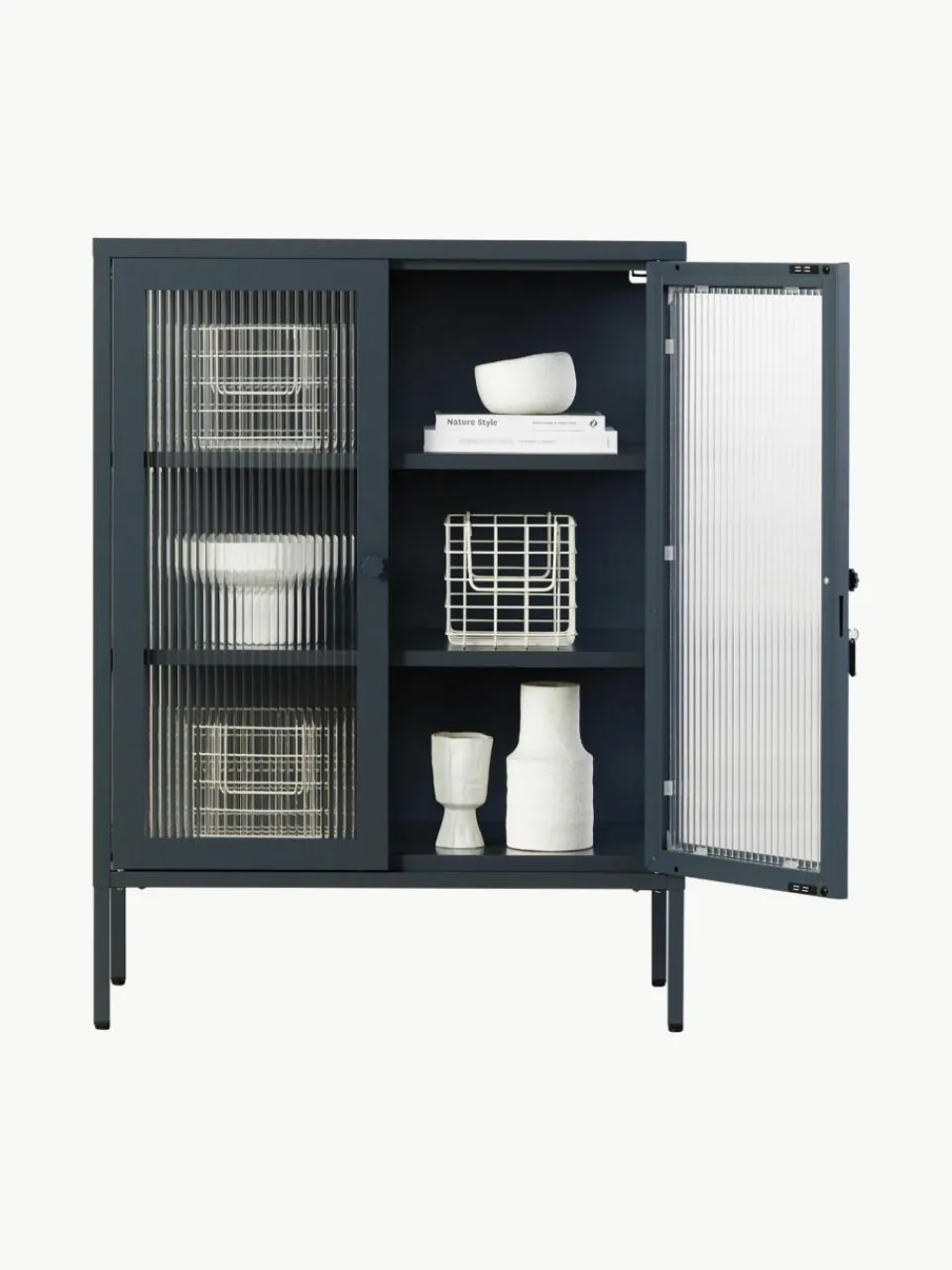 Metalen vitrinekast The Mixer met geribbeld glas^Mustard Made Best