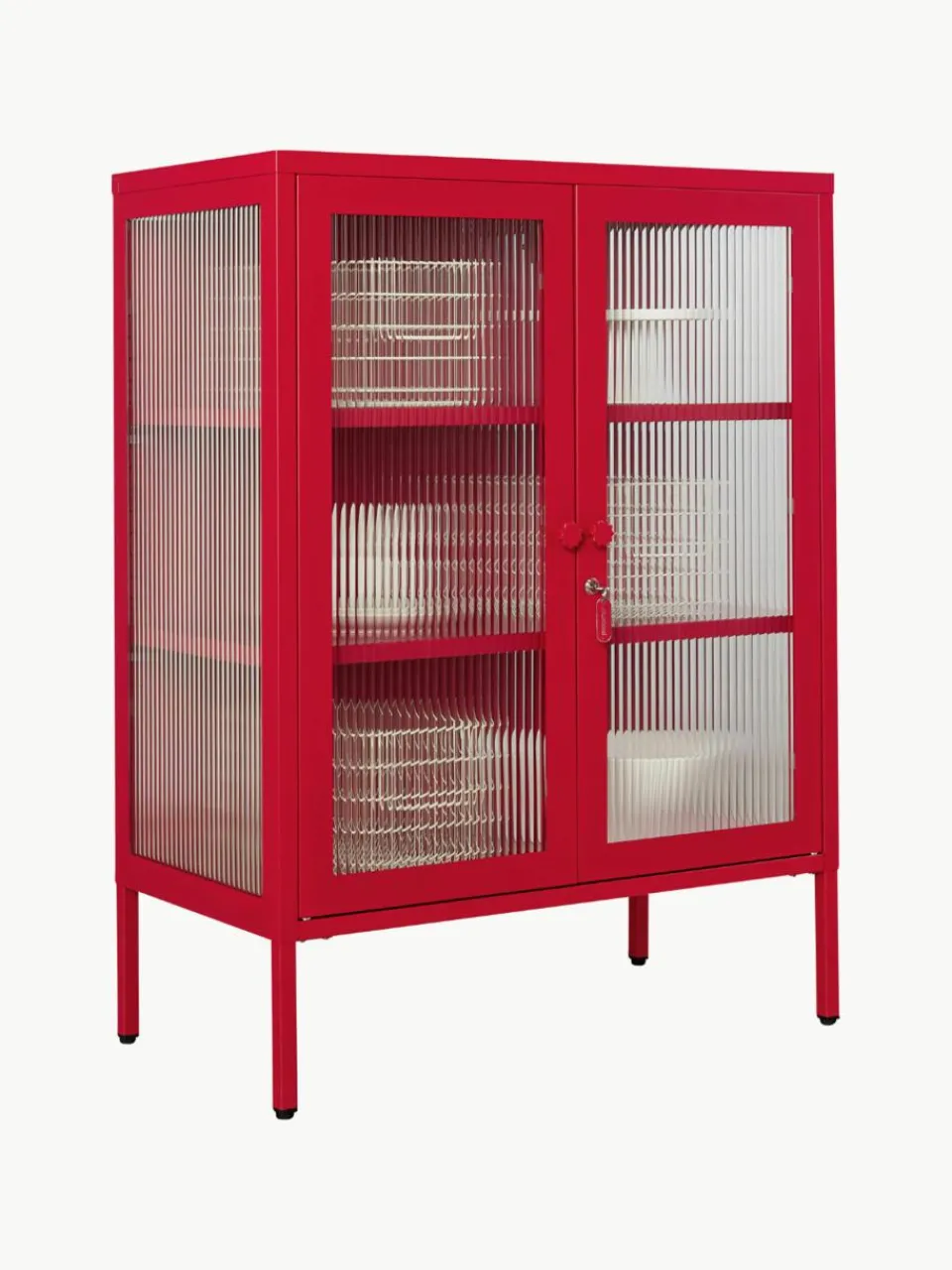 Metalen vitrinekast The Mixer met geribbeld glas^Mustard Made New