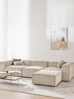 Modulaire bank Lennon (4-zits) van corduroy met poef (links/rechts)^Westwing Collection Clearance