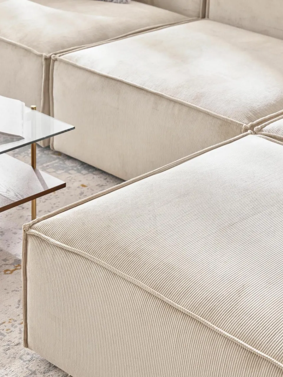Modulaire bank Lennon (4-zits) van corduroy met poef (links/rechts)^Westwing Collection Clearance
