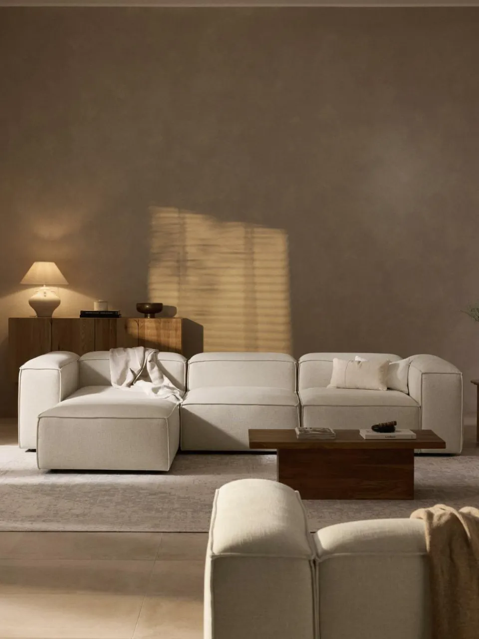 Modulaire bank Lennon (4-zits) van linnenmix met poef (links/rechts)^Westwing Collection Sale
