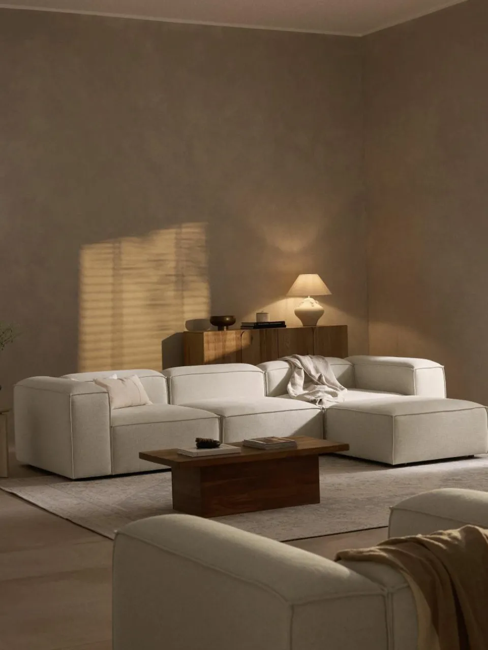 Modulaire bank Lennon (4-zits) van linnenmix met poef (links/rechts)^Westwing Collection Sale