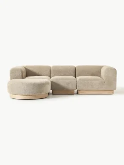 Modulaire bank Natalie (3-zits) van teddy-bouclé met poef^Westwing Collection Hot