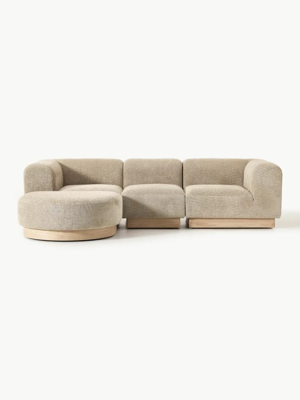 Modulaire bank Natalie (3-zits) van teddy-bouclé met poef^Westwing Collection Hot