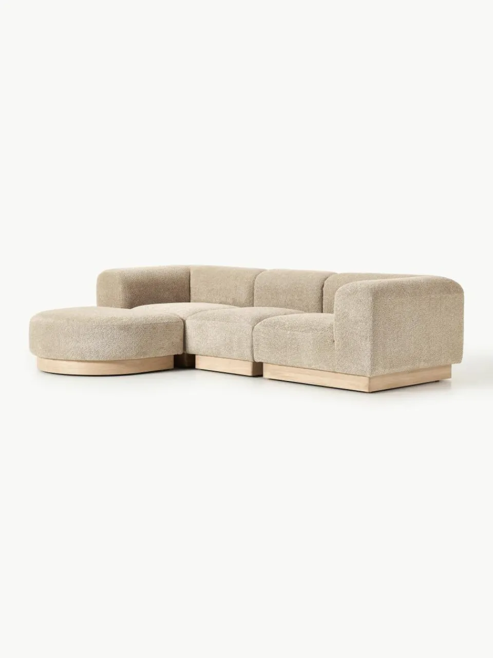 Modulaire bank Natalie (3-zits) van teddy-bouclé met poef^Westwing Collection Hot
