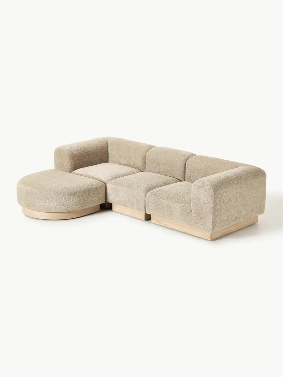 Modulaire bank Natalie (3-zits) van teddy-bouclé met poef^Westwing Collection Hot