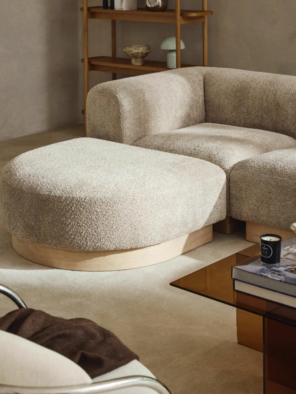 Modulaire bank Natalie (3-zits) van teddy-bouclé met poef^Westwing Collection Hot