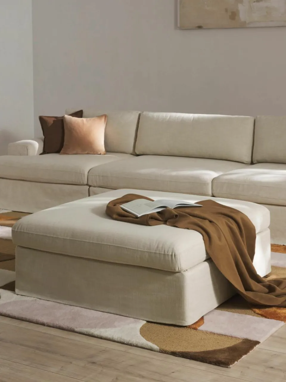Modulaire bank Russell (4-zits) met poef, met afneembaar hoezen^Westwing Collection Sale