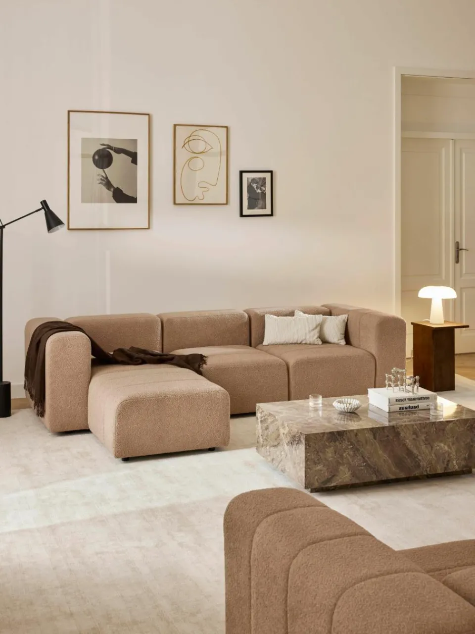 Modulaire bouclé bank Lena (4-zits) met kruk^Westwing Collection Clearance