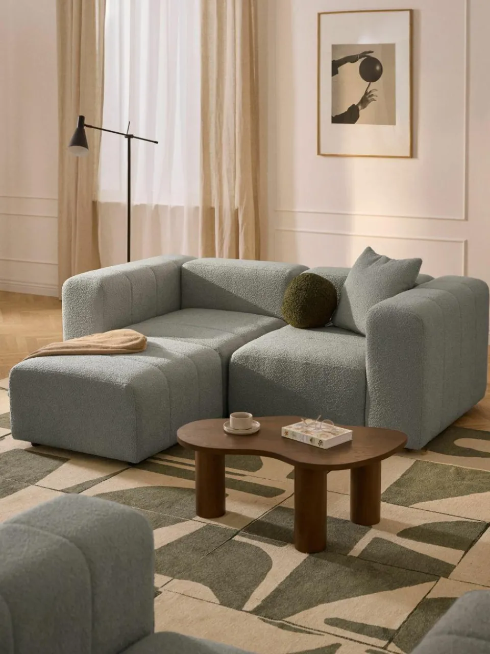 Modulaire bouclé bank Lena (3-zits) met kruk^Westwing Collection Fashion
