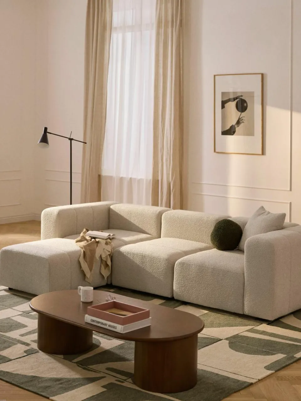 Modulaire bouclé bank Lena (4-zits) met kruk^Westwing Collection Fashion
