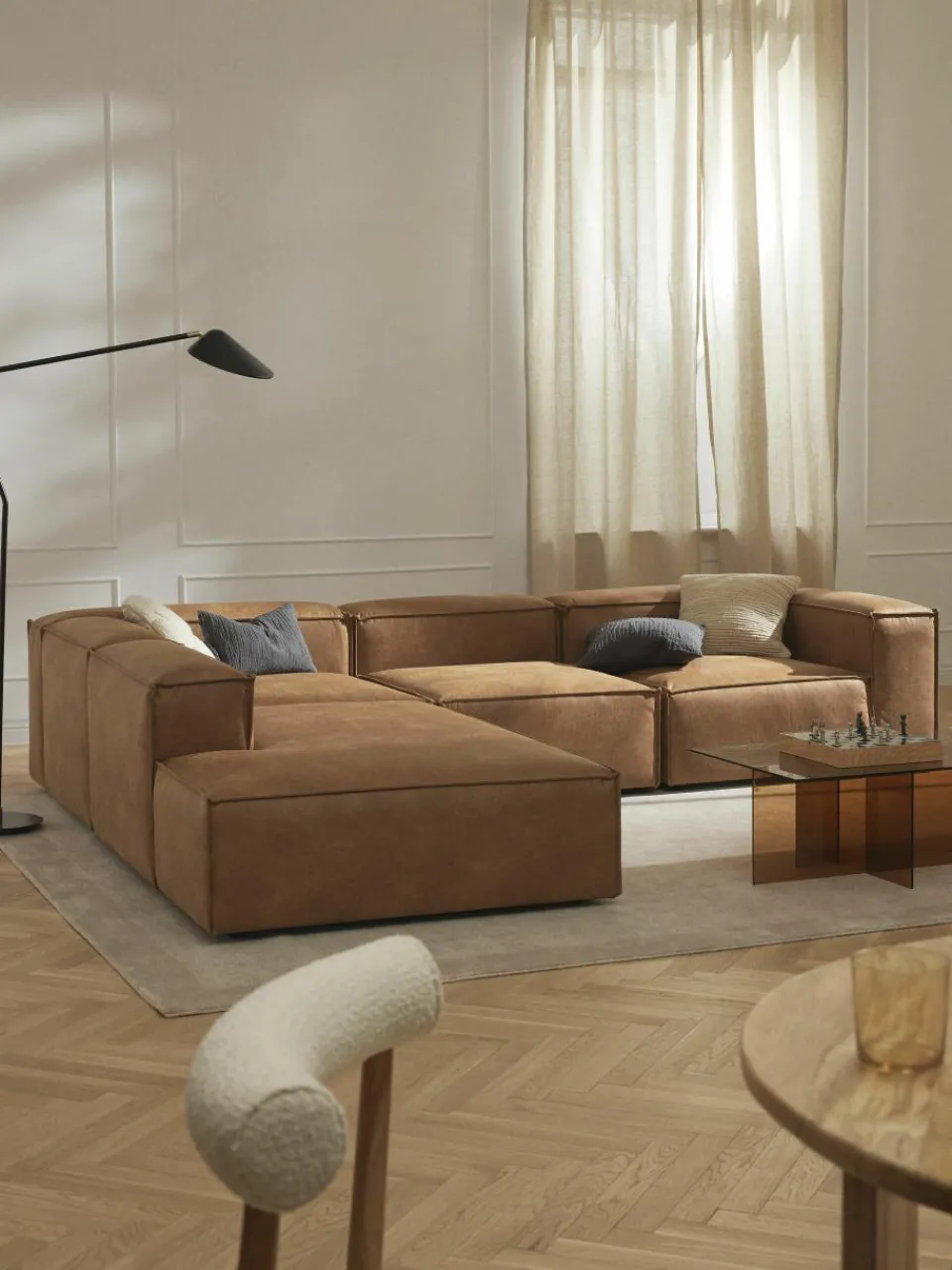 Modulaire XL hoekbank Lennon van gerecycled leer^Westwing Collection New
