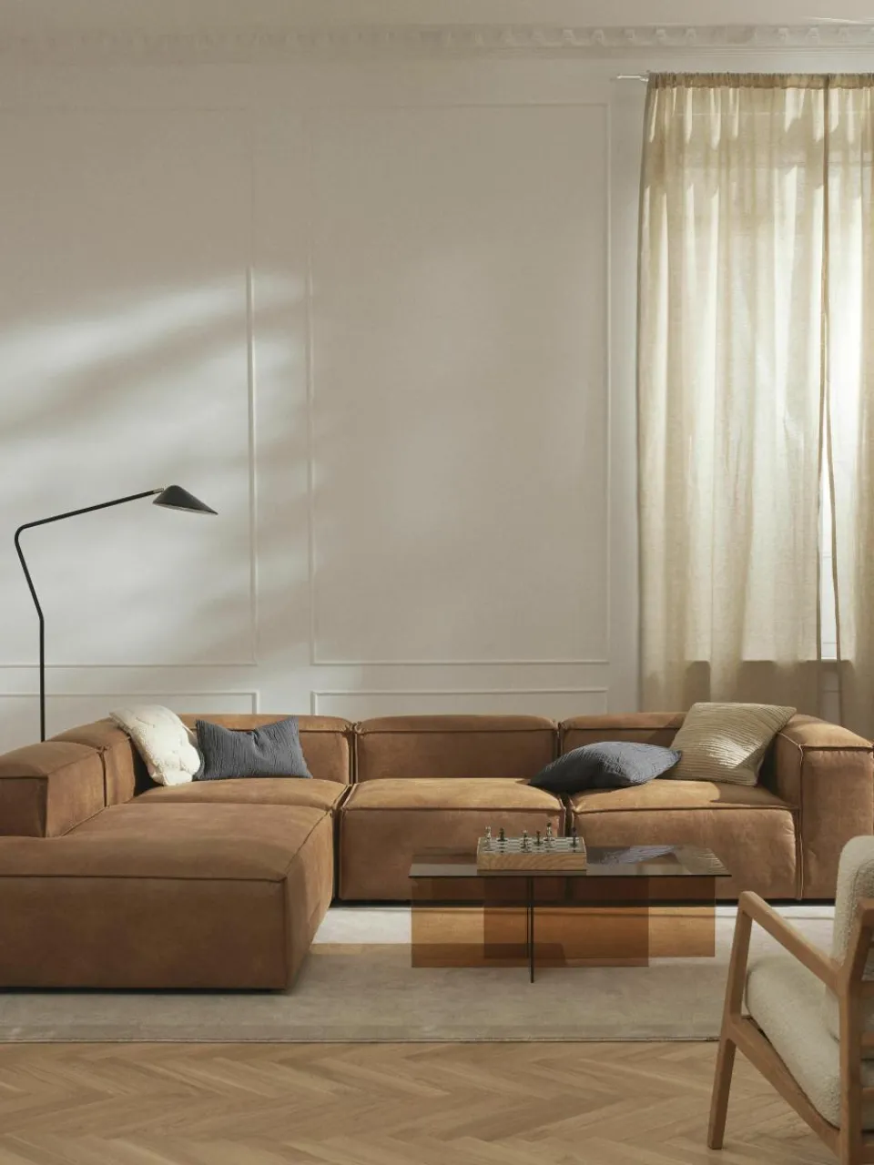 Modulaire XL hoekbank Lennon van gerecycled leer^Westwing Collection New