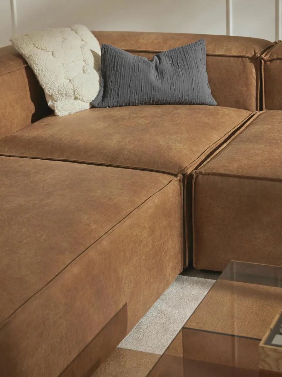 Modulaire XL hoekbank Lennon van gerecycled leer^Westwing Collection New