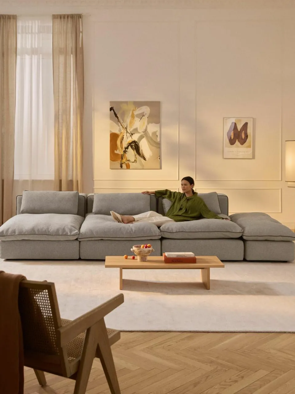 Modulaire XL-bank Felix (3-zits) met poef^Westwing Collection New