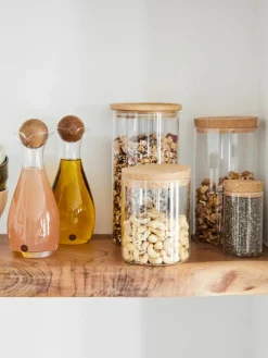 Mondgeblazen azijn- en olie-dispenser Eden met houten deksel, set van 2^Sagaform New