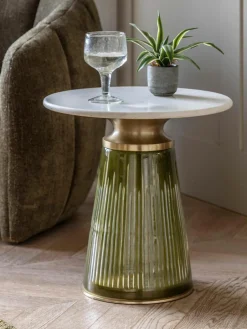 Mondgeblazen glazen bijzettafel Seville met marmeren tafelblad, rond^Westwing Online