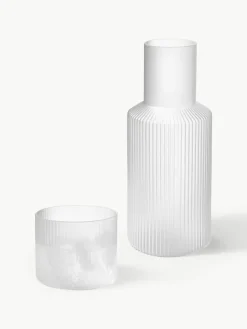 Mondgeblazen kleine waterkaraffen Ripple met waterglas, set van 2^ferm LIVING Outlet