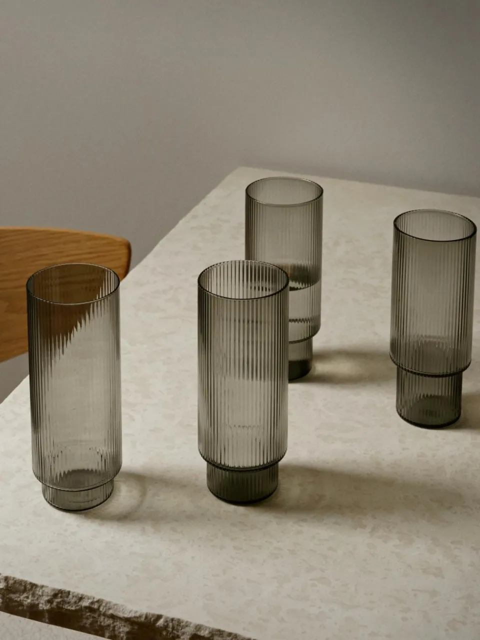 Mondgeblazen longdrinkglazen Ripple met groefreliëf, 4-delig^ferm LIVING Discount