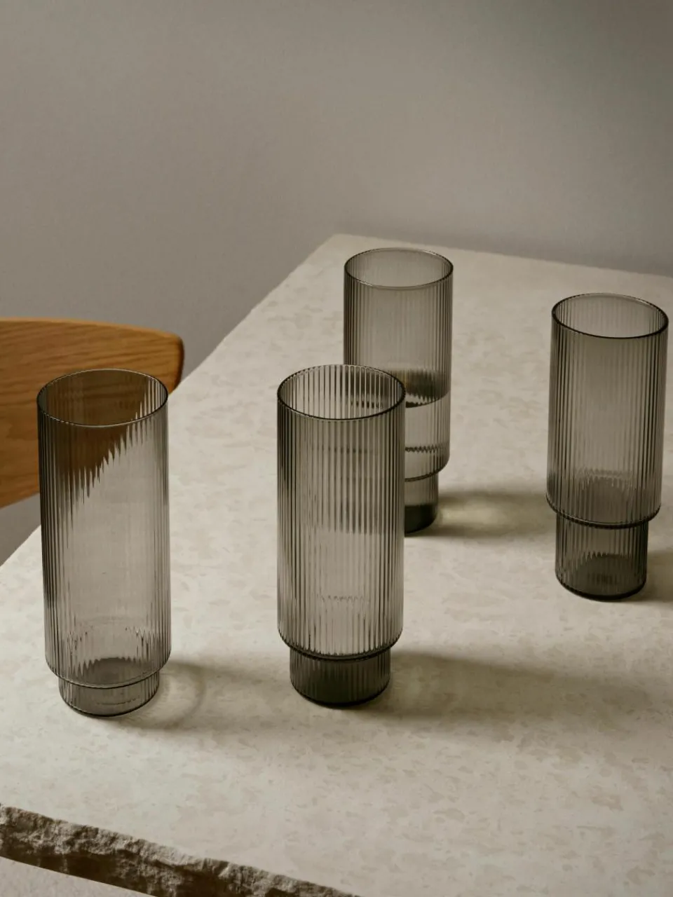 Mondgeblazen longdrinkglazen Ripple met groefreliëf, 4-delig^ferm LIVING Discount