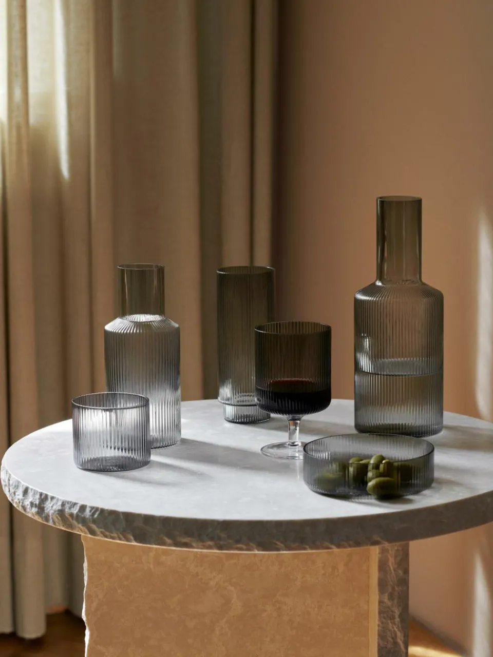 Mondgeblazen longdrinkglazen Ripple met groefreliëf, 4-delig^ferm LIVING Discount