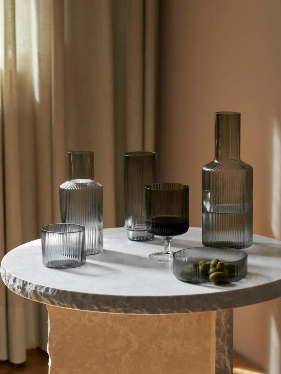 Mondgeblazen longdrinkglazen Ripple met groefreliëf, 4-delig^ferm LIVING Discount
