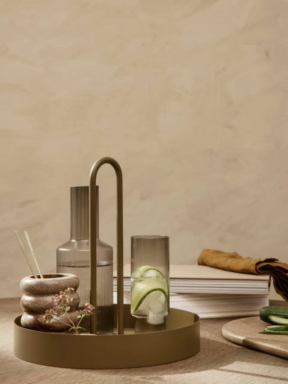 Mondgeblazen longdrinkglazen Ripple met groefreliëf, 4-delig^ferm LIVING Discount