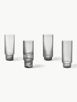 Mondgeblazen longdrinkglazen Ripple met groefreliëf, 4-delig^ferm LIVING Discount