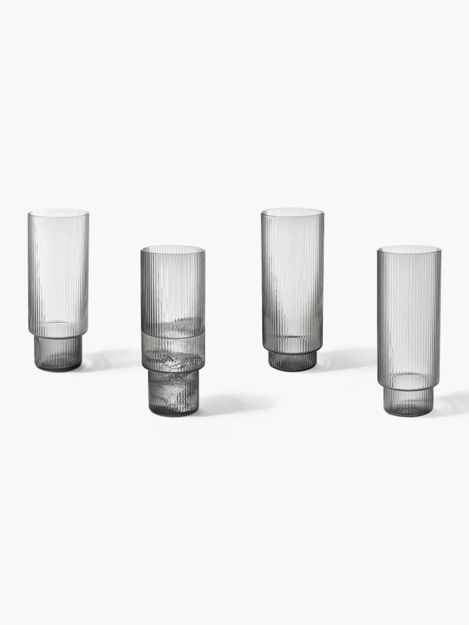 Mondgeblazen longdrinkglazen Ripple met groefreliëf, 4-delig^ferm LIVING Discount