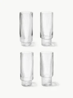Mondgeblazen longdrinkglazen Ripple met groefreliëf, 4-delig^ferm LIVING Online