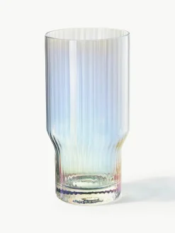 Mondgeblazen longdrinkglas Juno met groefreliëf en paarlemoer glans, 4 stuks^Westwing Collection Best